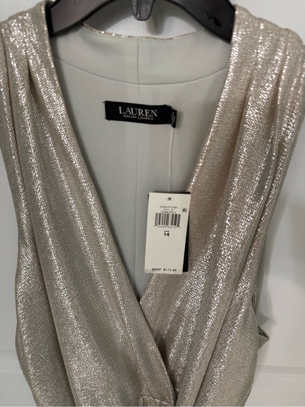 Ralph Lauren Metallic Silver Sleeveless Wrap Top - Picture 2 of 3
